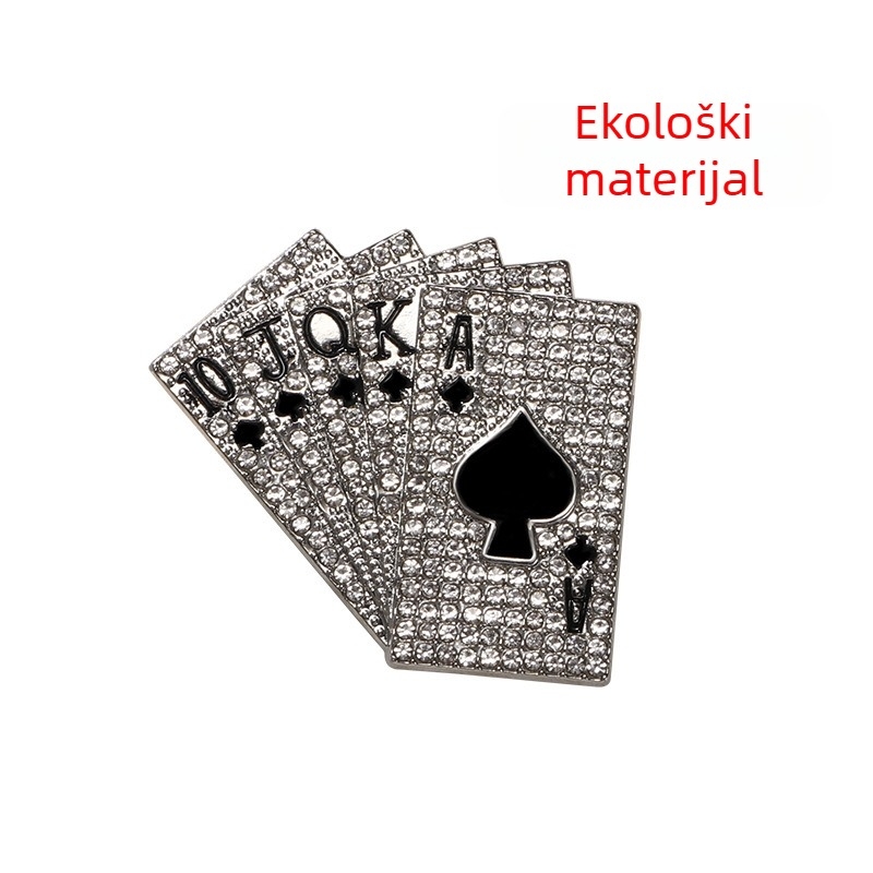 Broš - dizajn karte za igru, cinkova zlitina, dijamantno izrezivanje, oblik broja, dekorativni modni dodatak
