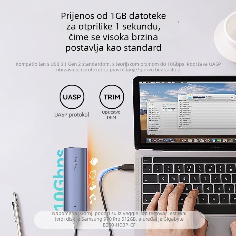 M.2 SSD vanjska kućišta USB 3.1 Gen2 Type-C, dvostruki protokol, 10 Gbps, aluminijsko kućište, do 8 TB