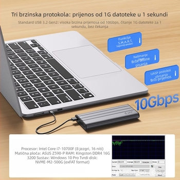 M.2 NVMe NGFF SSD kućište By-m201, aluminijska legura, 10Gbps, podržava do 8TB