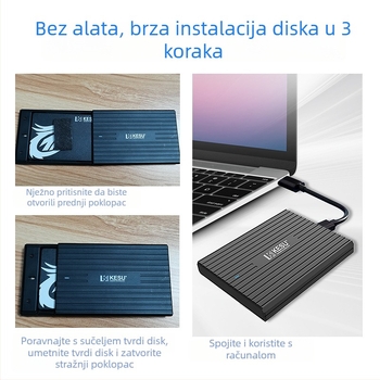Vanjska kutija za SATA tvrdi disk s USB-C, ABS kućište, RGB LED indikator, model K3-B