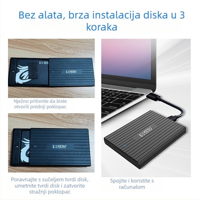 Vanjska kutija za SATA tvrdi disk s USB-C, ABS kućište, RGB LED indikator, model K3-B