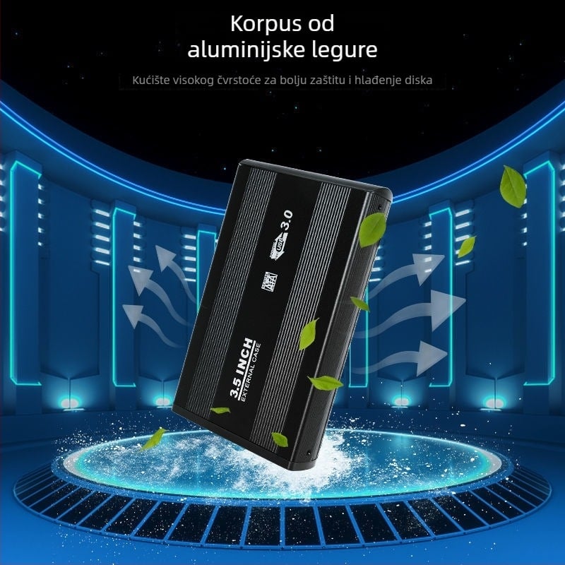 Vanjska kutija za tvrdi disk, aluminijska legura kućište, USB 3.0 sučelje, kompatibilno s HDD-om za stolna i prijenosna računala