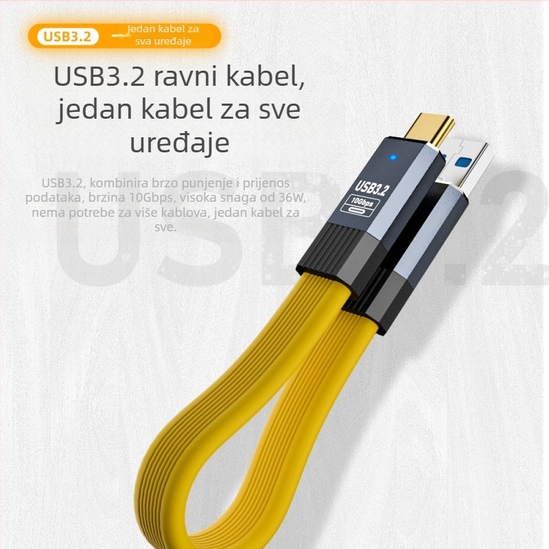 USB 3.2 na Type-C kabel za podatke, silikonski pleteni produžni kabel, duljina 0.5–1 m, 36W max, jedan konektor