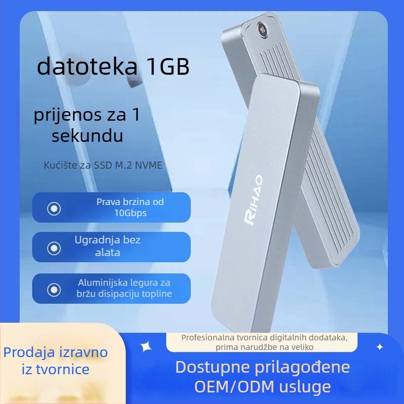 Rihao R10 M.2 NVMe SSD kućište, aluminijska legura, podržava 4TB, 10Gbps prijenos