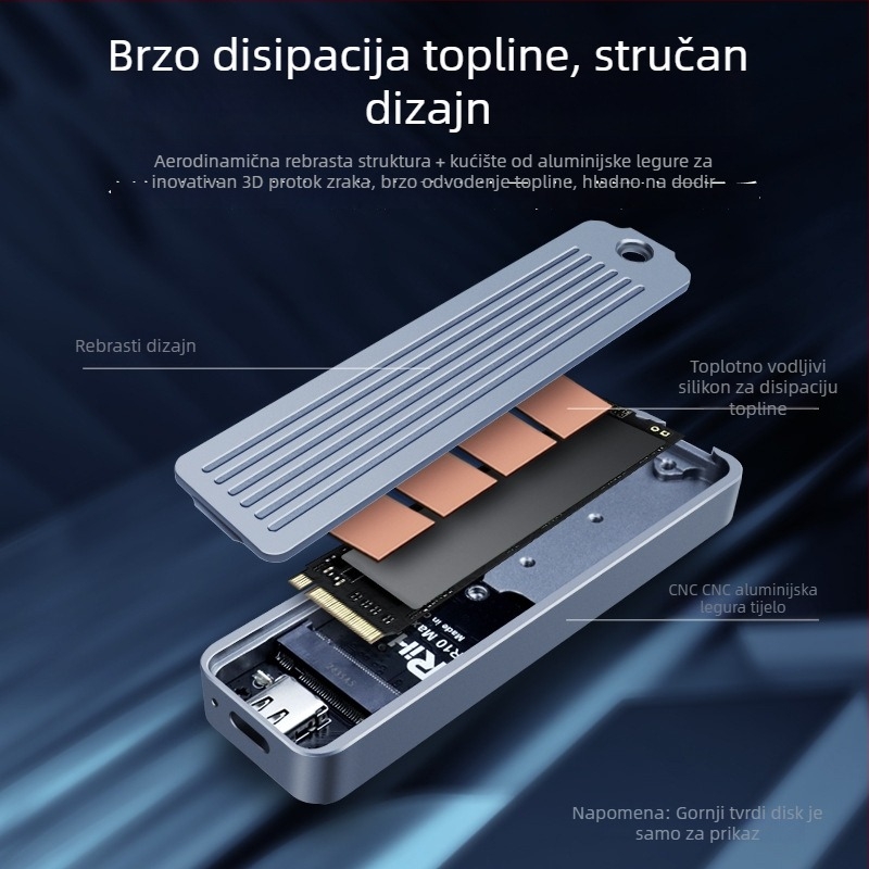 Rihao R10 M.2 NVMe SSD kućište, aluminijska legura, podržava 4TB, 10Gbps prijenos