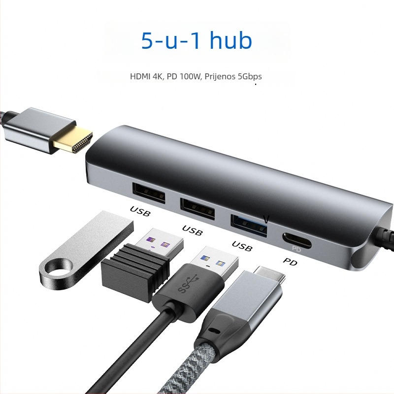 5-in-1 USB-C hub s 4K HDMI, PD100W punjenjem i 5 Gbps prijenosom podataka