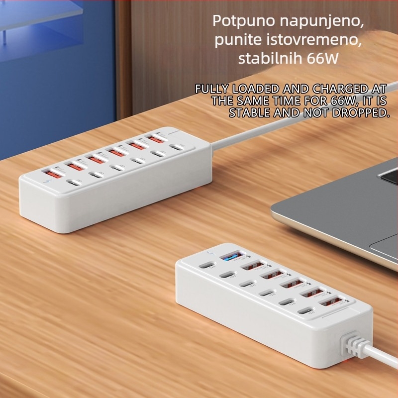 USB-C dok stanica s 12 portova, USB 3.0, 66W PD brzo punjenje, vanjsko napajanje