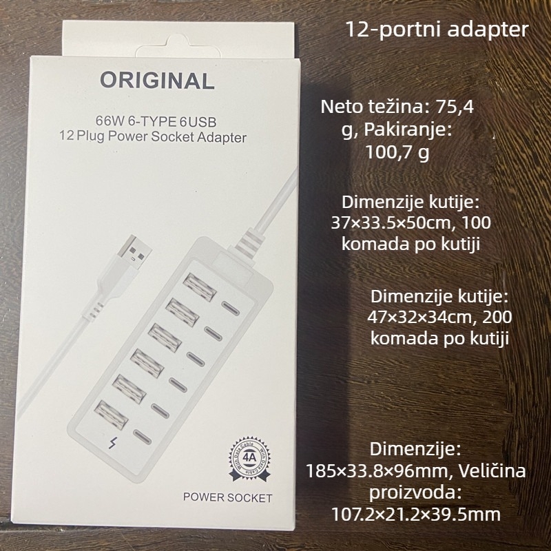 USB-C dok stanica s 12 portova, USB 3.0, 66W PD brzo punjenje, vanjsko napajanje