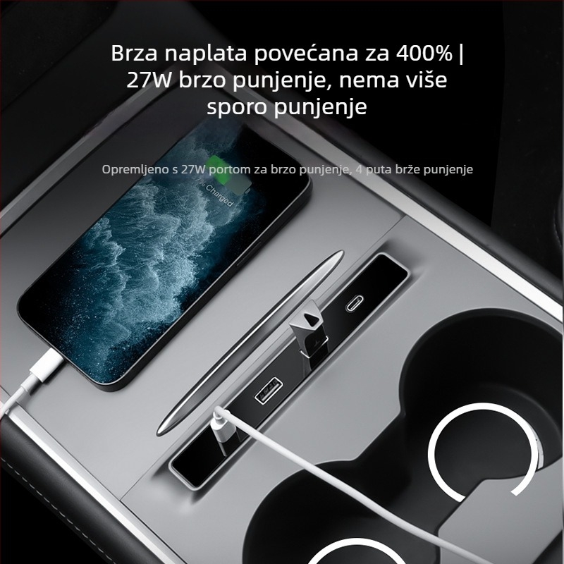 Tesla Model 3/Y središnja konzola USB docking stanica s 2 USB i 2 USB-C priključka, USB 2.0 sučelje, vanjsko napajanje