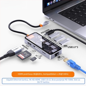 Type-C multifunkcionalni dok za proširenje s USB proširenjem, HDMI izlazom i Gigabitnim Ethernetom za prijenosna računala