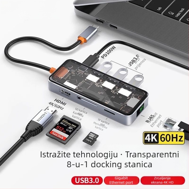 Type-C multifunkcionalni dok za proširenje s USB proširenjem, HDMI izlazom i Gigabitnim Ethernetom za prijenosna računala