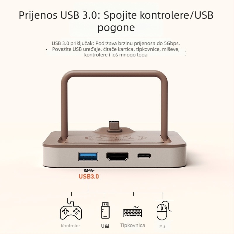 Type-C docking stanica za telefon i tablet s HDMI video konverterom, 4K, 5Gbps, bez napajanja