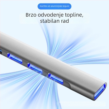 Type-C dvoostrani proširivački docking 7-u-1 USB 3.0 hub za mobitel i računalo, brzina prijenosa do 5 Gbps, 1–4 priključka, bez vanjskog napajanja