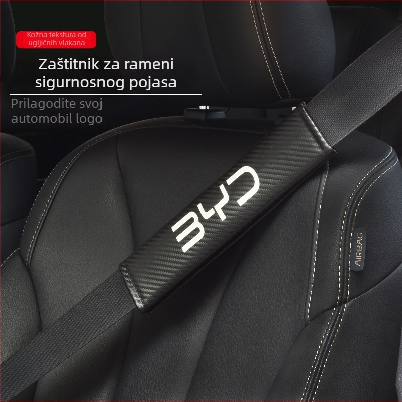 Navlaka za ramenski dio sigurnosnog pojasa automobila - koža, ispis logotipa, prilagodljiva, dekorativna