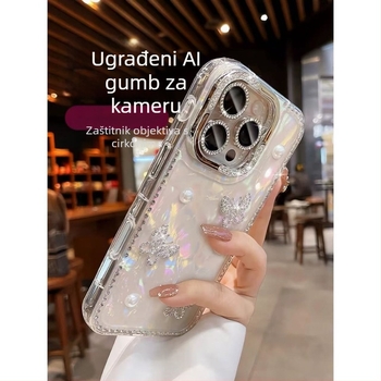 Kućište za iPhone – silikonsko, mat završna obrada, otpornost na pad, 3D biserno-leptir školjka uzorak, prilagodljivo