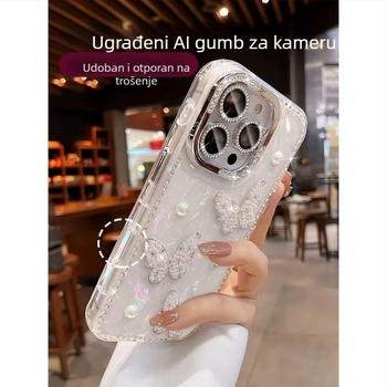 Kućište za iPhone – silikonsko, mat završna obrada, otpornost na pad, 3D biserno-leptir školjka uzorak, prilagodljivo
