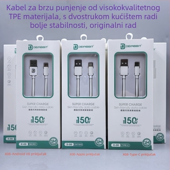 LUOMINRO USB kabel za brzo punjenje 3-u-1 (Lightning, Micro USB, Type-C) – 150W maksimalna snaga, QC kompatibilan, 3C potvrda