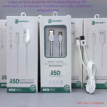 LUOMINRO USB kabel za brzo punjenje 3-u-1 (Lightning, Micro USB, Type-C) – 150W maksimalna snaga, QC kompatibilan, 3C potvrda