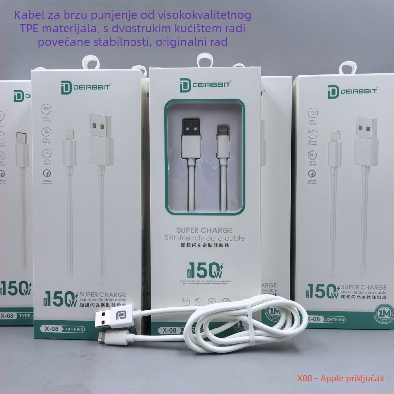 LUOMINRO USB kabel za brzo punjenje 3-u-1 (Lightning, Micro USB, Type-C) – 150W maksimalna snaga, QC kompatibilan, 3C potvrda