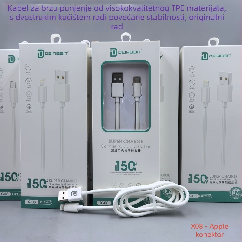 LUOMINRO USB kabel za brzo punjenje 3-u-1 (Lightning, Micro USB, Type-C) – 150W maksimalna snaga, QC kompatibilan, 3C potvrda