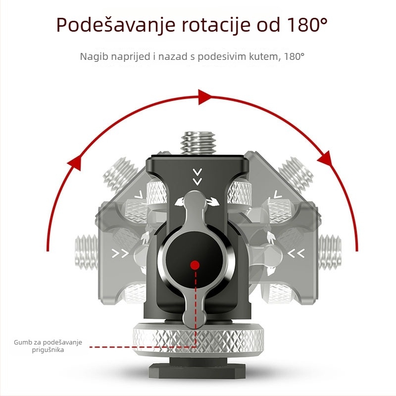 Medarig aluminijski PTZ pan-tilt nosač s univerzalnom hladnom cipelom i 1/4-inčnim vijkom, nosivost do 2–5 kg