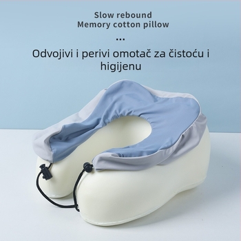 U-oblikovani putni jastuk za vrat, prijenosni, s memorijskom pjenu, Ice Silk tkanina
