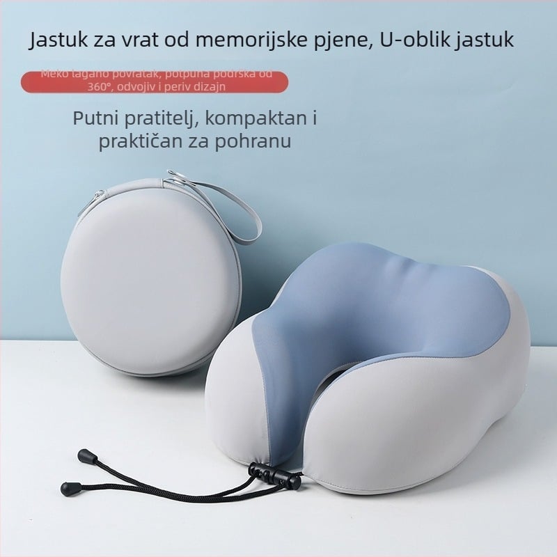 U-oblikovani putni jastuk za vrat, prijenosni, s memorijskom pjenu, Ice Silk tkanina