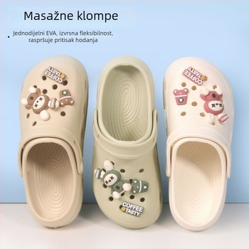 Ženske EVA papuče Crocs stila za leto: lagane, brzo se suše, prozračne, vodootporne, protuklizne, s 2–3 cm debelim EVA potplatom; dvije mogućnosti nošenja, zatvoren vrh, za vrt i plažu, s cartoon printom