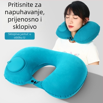 Nafuknuta U-oblik jastučnica za vrat, putna, prijenosna, s pritiskom ventila, lagana do 0,5 kg, flokirani materijal