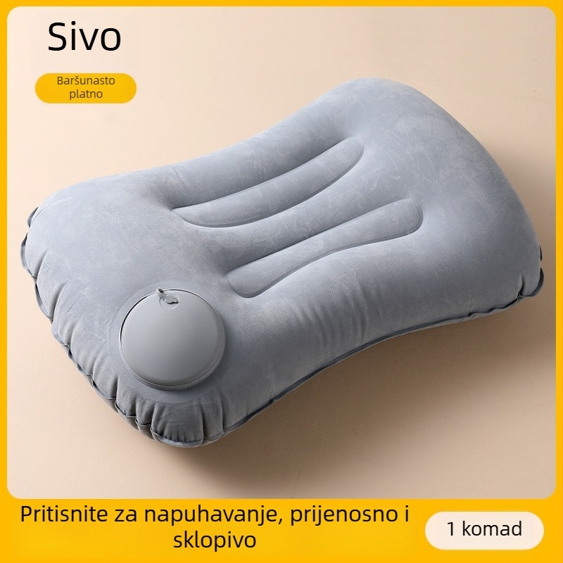 Nafuknuta U-oblik jastučnica za vrat, putna, prijenosna, s pritiskom ventila, lagana do 0,5 kg, flokirani materijal