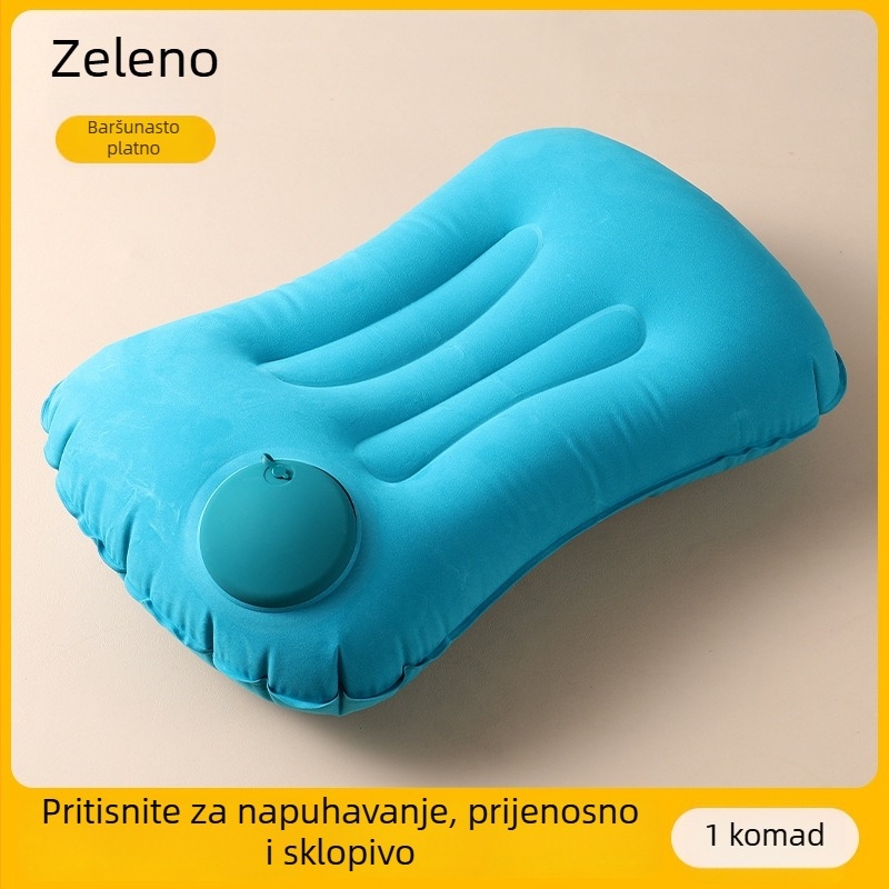 Nafuknuta U-oblik jastučnica za vrat, putna, prijenosna, s pritiskom ventila, lagana do 0,5 kg, flokirani materijal