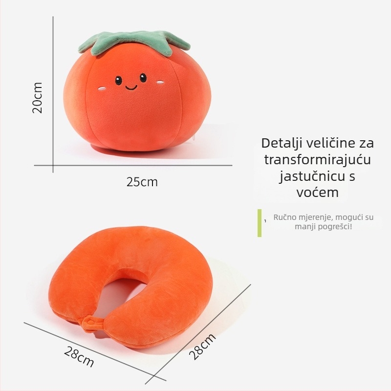 U-oblik jastuk za vrat s punjenjem od pjenu čestica, dizajn voćnog crtanog motiva, dvostruka deformacija, mekani navlaka od spandexa