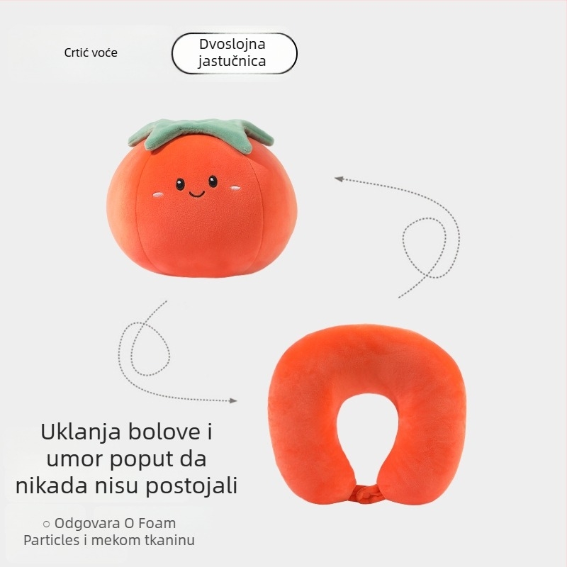 U-oblik jastuk za vrat s punjenjem od pjenu čestica, dizajn voćnog crtanog motiva, dvostruka deformacija, mekani navlaka od spandexa