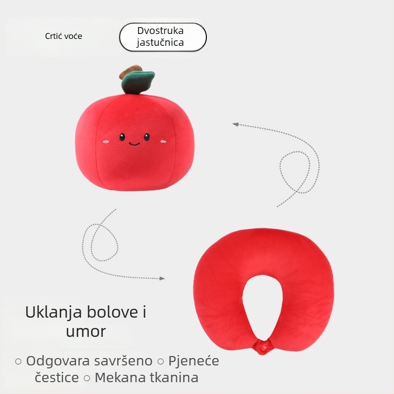U-oblik jastuk za vrat s punjenjem od pjenu čestica, dizajn voćnog crtanog motiva, dvostruka deformacija, mekani navlaka od spandexa
