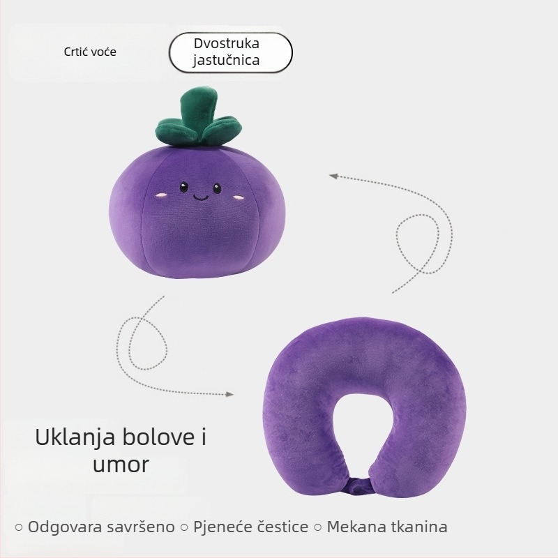 U-oblik jastuk za vrat s punjenjem od pjenu čestica, dizajn voćnog crtanog motiva, dvostruka deformacija, mekani navlaka od spandexa