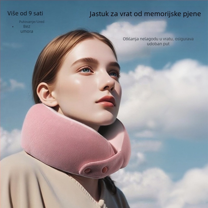 Jastuk od memorijske pjene u obliku U za ured i putovanja, prenosiva hlađena podrška za vrat.