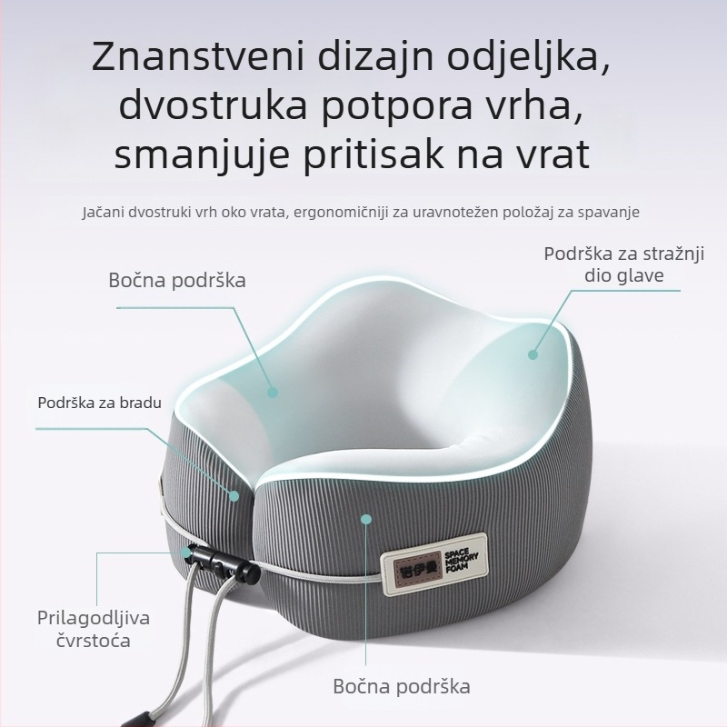 Putni U-oblik jastuk za vrat s memorijskom pjenom, prijenosni za odrasle