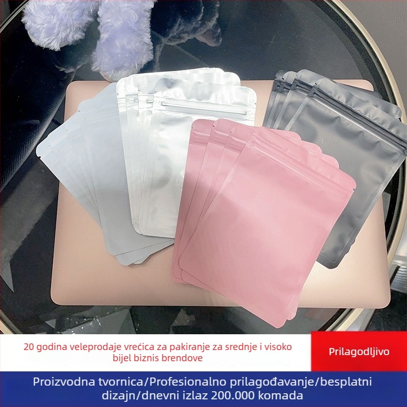 Samozatvara vrećica za nakit, neproziran s aluminijskom folijom, mat film + PET aluminiziran + CPP; duljina zatvaranja 5–20 cm