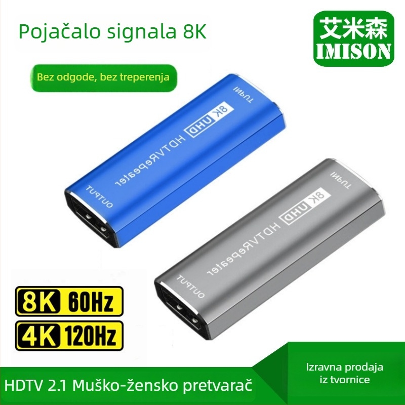 HDMI ženski–ženski extender/repeater, podrška 8K60Hz, duljina 30 m, zlato-pozlaćeni bakar, model x161