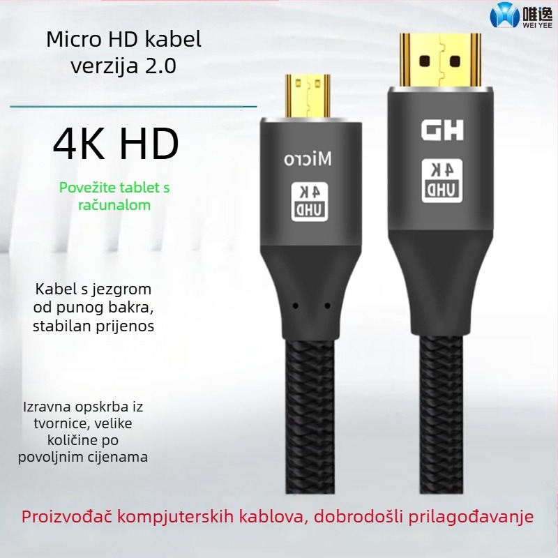 Micro HDTV na HDTV 2.0 HDMI kabel, 4K podrška TV-u, prijenosnom računalu, tabletu i kameri