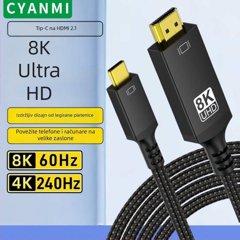 Kabel Type-C na HDMI 8K60Hz visoke rezolucije za mobitel, PC i monitor, duljina 1 m