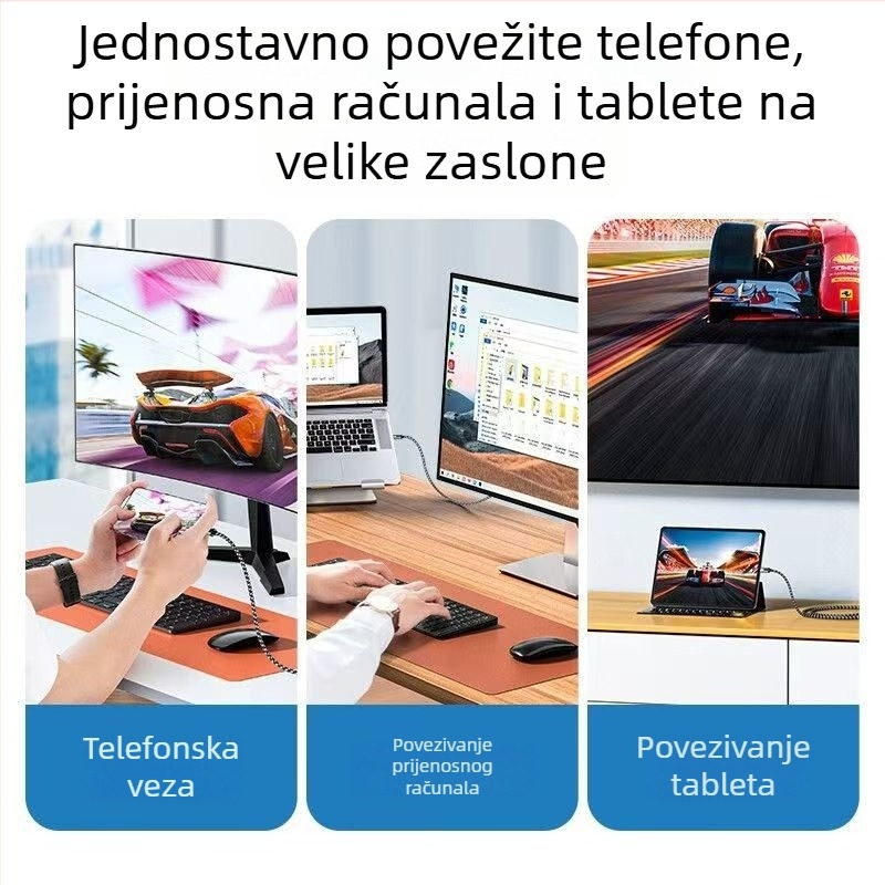 Kabel Type-C na HDMI 8K60Hz visoke rezolucije za mobitel, PC i monitor, duljina 1 m