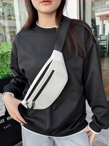 Unisex poliesterska torba za pojas, zatvarač, višeslojna unutarnja podjela (zip pretinjak, pretinjak za telefon, pretinjak za dokumente), s mezzanine, za slobodno vrijeme – Proljeće 2025