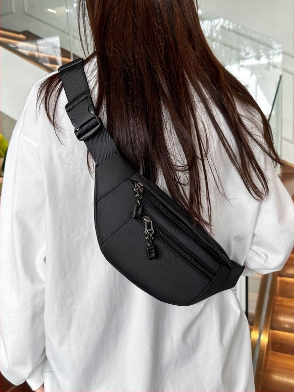 Unisex poliesterska torba za pojas, zatvarač, višeslojna unutarnja podjela (zip pretinjak, pretinjak za telefon, pretinjak za dokumente), s mezzanine, za slobodno vrijeme – Proljeće 2025