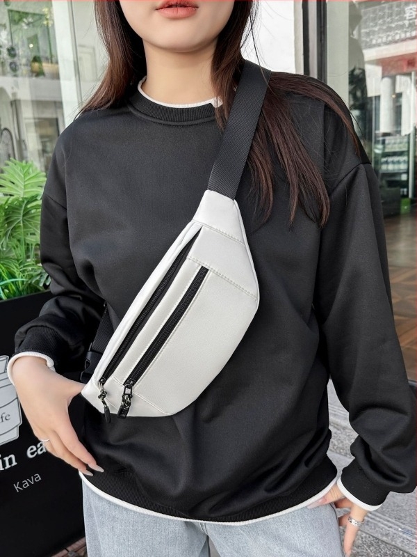 Unisex poliesterska torba za pojas, zatvarač, višeslojna unutarnja podjela (zip pretinjak, pretinjak za telefon, pretinjak za dokumente), s mezzanine, za slobodno vrijeme – Proljeće 2025