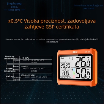 IPT-100 Industrijski mjerač temperature i vlage, visoka preciznost, Bluetooth daljinsko praćenje, napajanje AAA baterijom, za industrijske skladišta i radionice