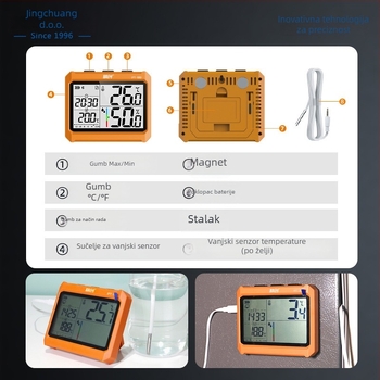 IPT-100 Industrijski mjerač temperature i vlage, visoka preciznost, Bluetooth daljinsko praćenje, napajanje AAA baterijom, za industrijske skladišta i radionice