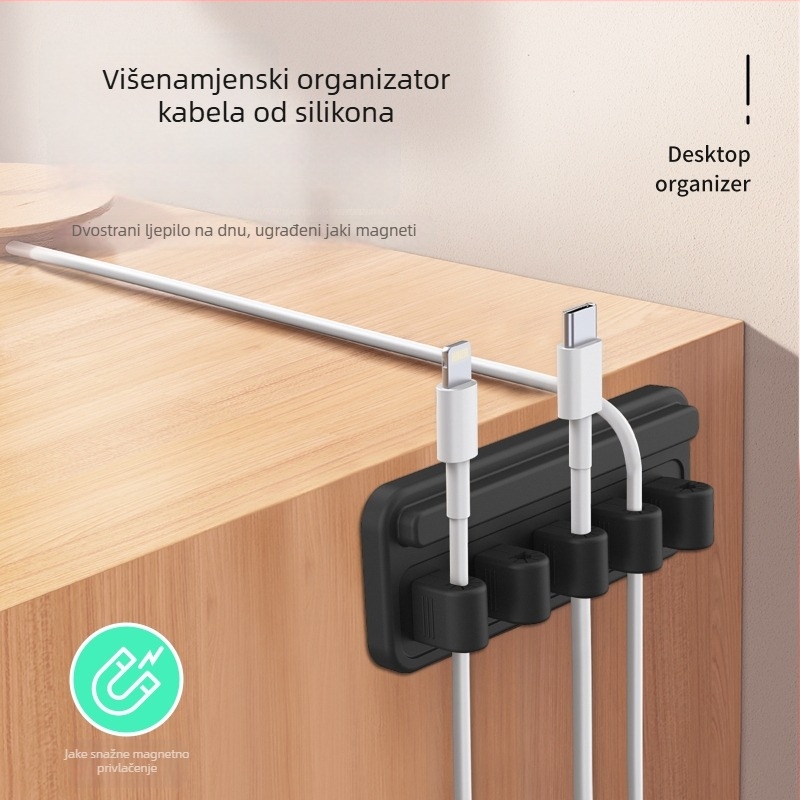 Apple-kompatibilni magnetski silikon kabelski organizator i stolni upravitelj kablova (CYW16) - magnetsko privlačenje, silikon, baza s pet klipsa