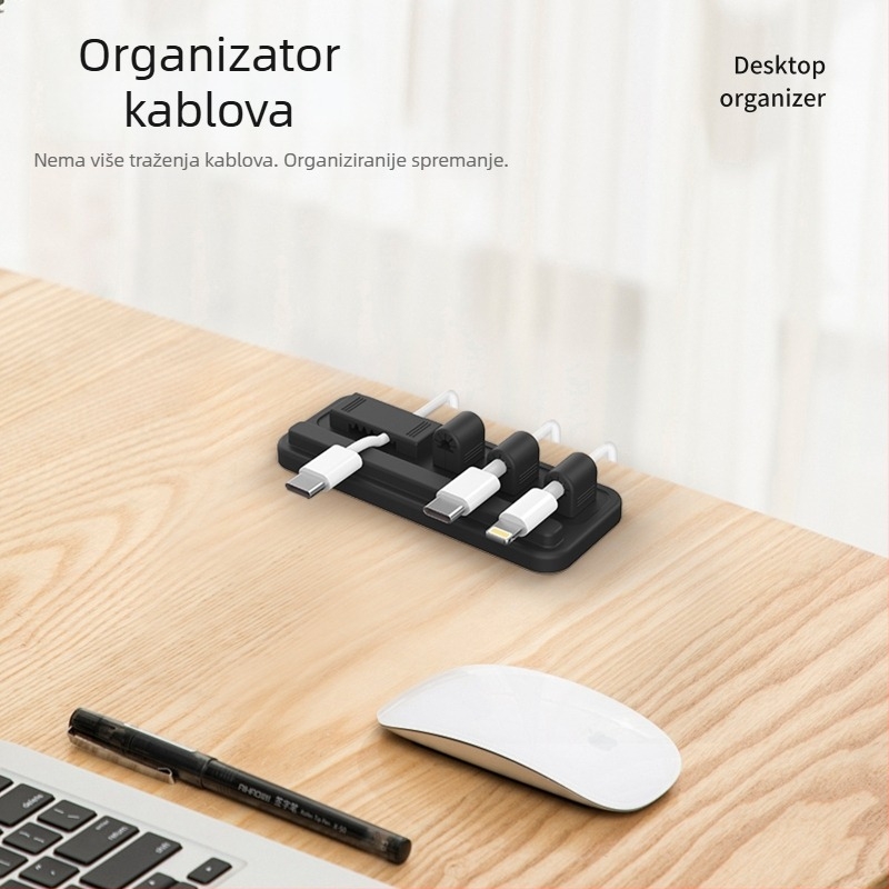 Apple-kompatibilni magnetski silikon kabelski organizator i stolni upravitelj kablova (CYW16) - magnetsko privlačenje, silikon, baza s pet klipsa