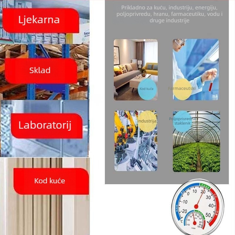 Termohigrometar za industrijsku i kućnu upotrebu, za unutarnje staklenike, laboratorije i ljekarne, uz dokument o kalibracijskom ispitivanju.